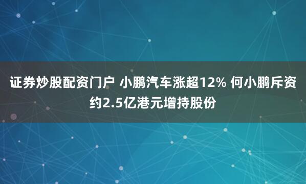 证券炒股配资门户 小鹏汽车涨超12% 何小鹏斥资约2.5亿港元增持股份